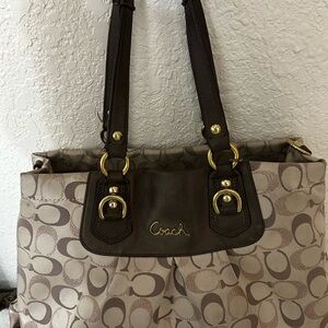 Coach Tan and Brown Signature Shoulder Bag